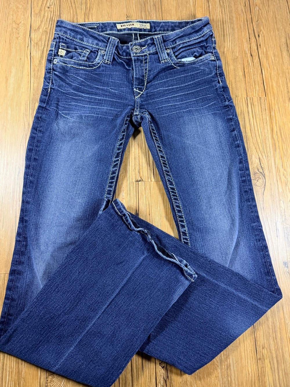 Big Star Sweet Jeans Womens 27L Ultra Low Rise Bootcut Dark Wash Y2K